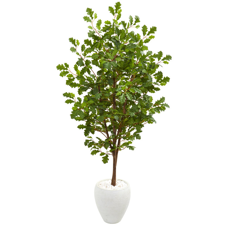 Nearly Natural 68" Oak Artificial Tree In White Planter 9538