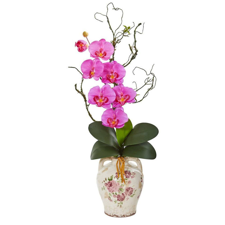 Nearly Natural Phalaenopsis Orchid And Twig Artificial Arrangement In Floral Jar 1902-DP