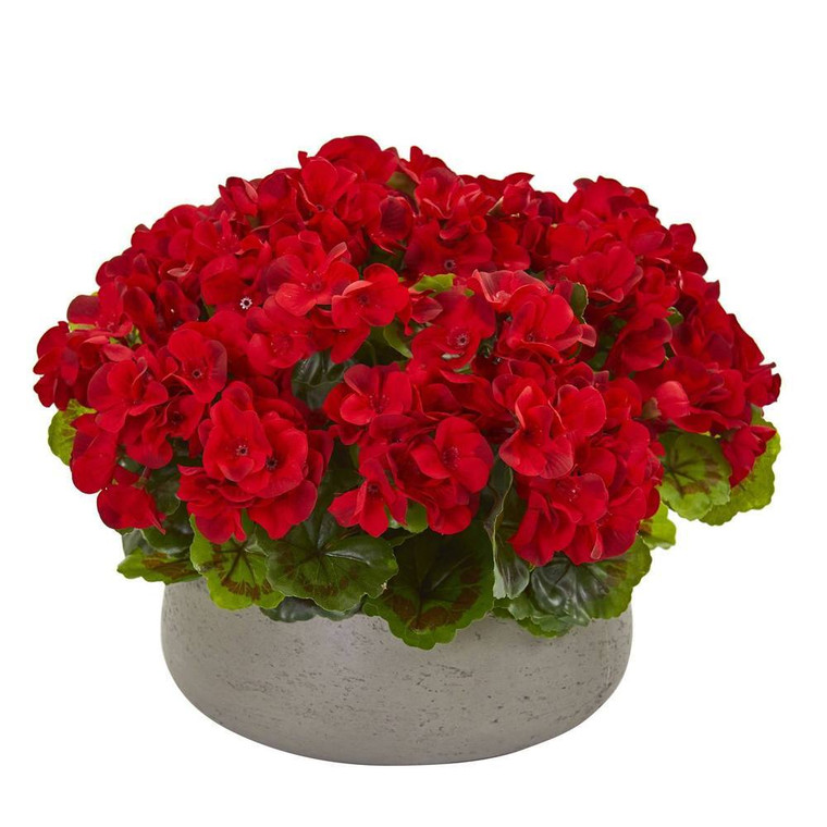 Nearly Natural Geranium Artificial Plant In Stone Planter Uv Resistant (Indoor/Outdoor) 8193-RD