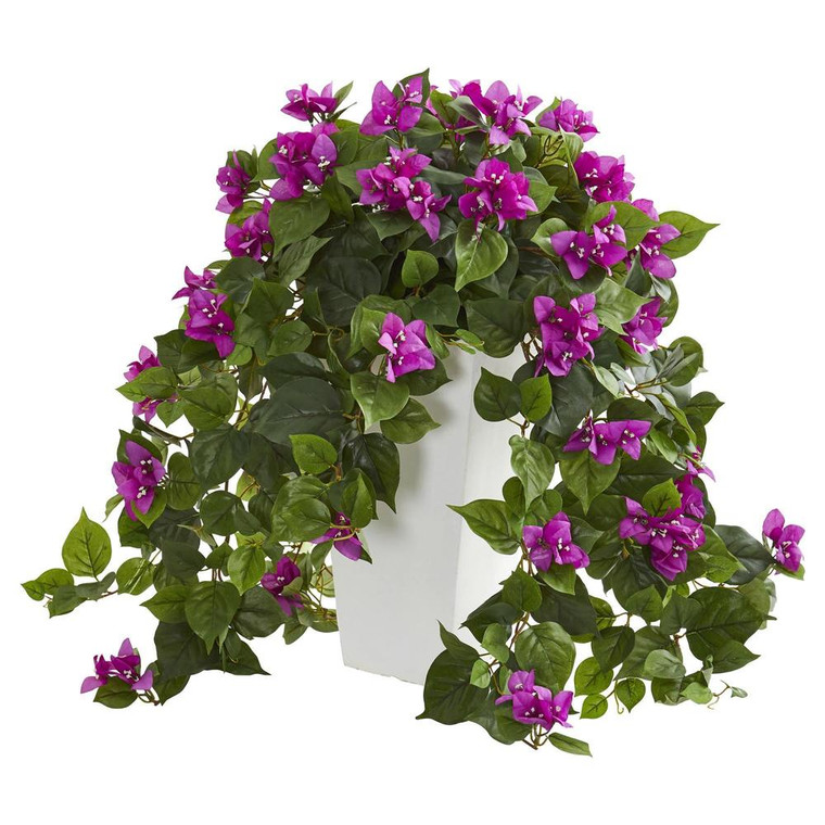 Nearly Natural Bougainvillea Artificial Plant In White Tower Planter 6373-PP