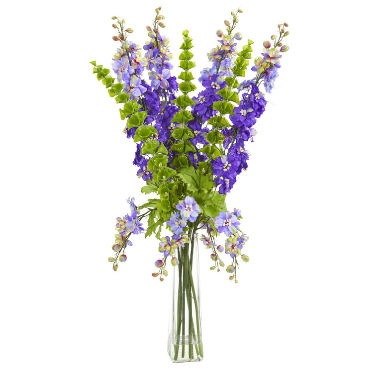 Nearly Natural 34" Delphinium And Bell Of Ireland Artificial Arrangement 1775-LV