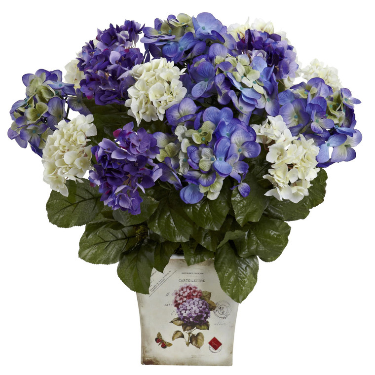 Nearly Natural Mixed Hydrangea W/Floral Planter 1378-BP
