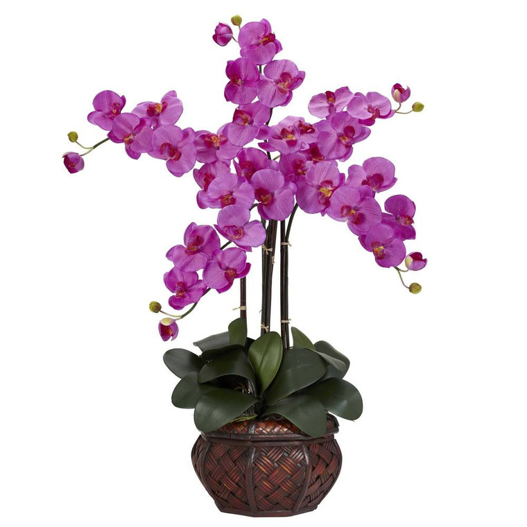 Nearly Natural Phalaenopsis W/Decorative Vase Silk Flower Arrangement 1211-OR