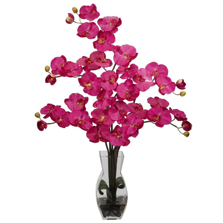 Nearly Natural Phalaenopsis W/Vase Silk Flower Arrangement 1191-BU