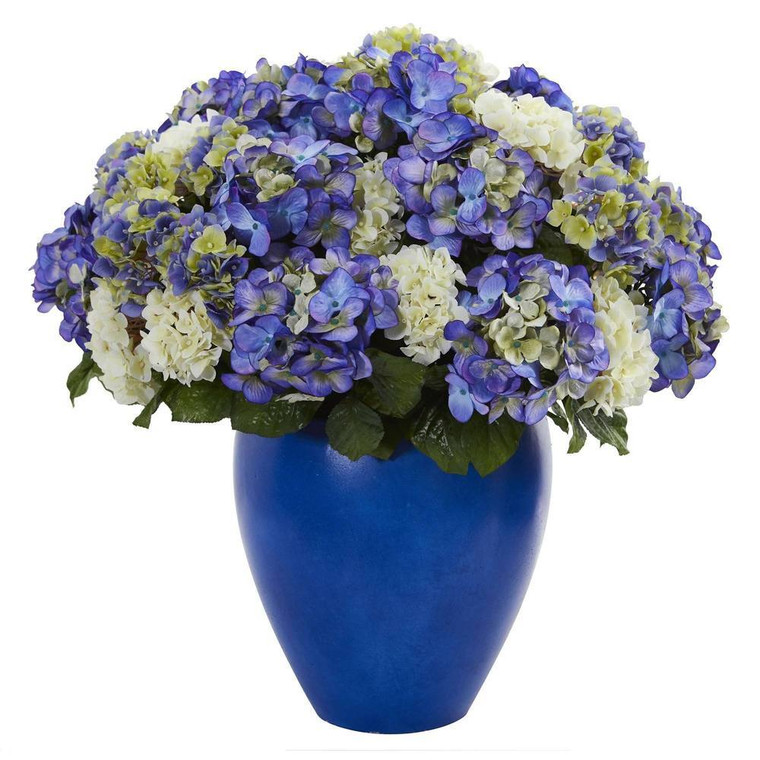 Nearly Natural Hydrangea Artificial Plant In Blue Planter 6547