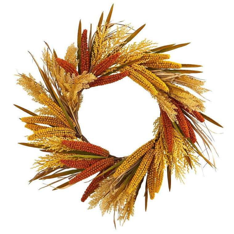 Nearly Natural 25" Sorghum Harvest Artificial Wreath 4278
