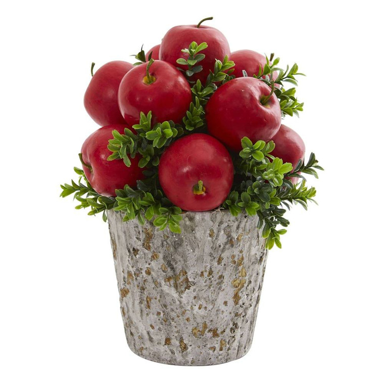 Nearly Natural Apples And Boxwood Artificial Arrangement Weather Planter 1664