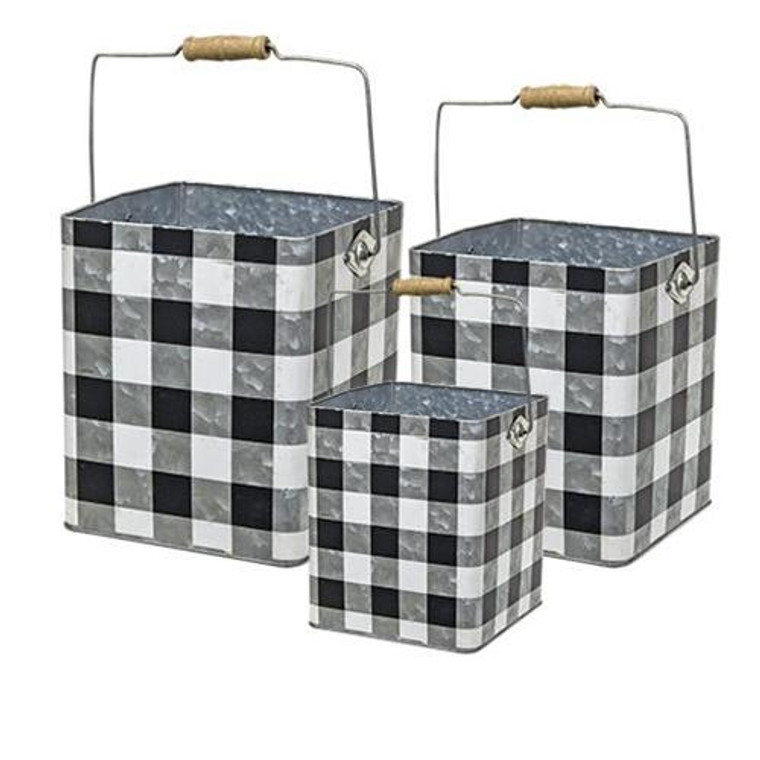 *3/Set Black Buffalo Check Buckets GHDY19043 By CWI Gifts
