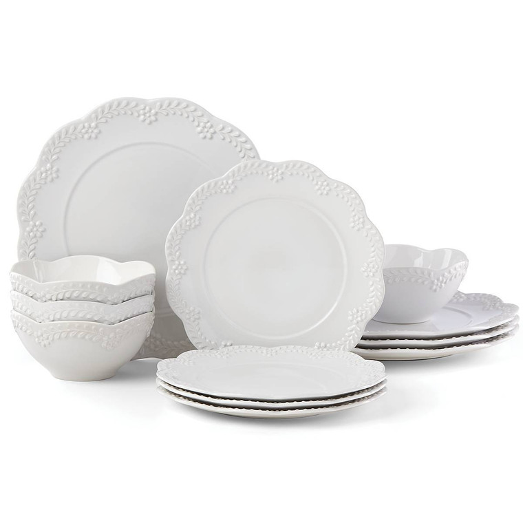 Chelse Muse Scallop Floral 12-Piece Dinnerware Set 884535 By Lenox