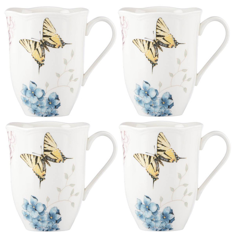 Butterfly Meadow Hydrangea 4-Piece Mug Set 869578 By Lenox