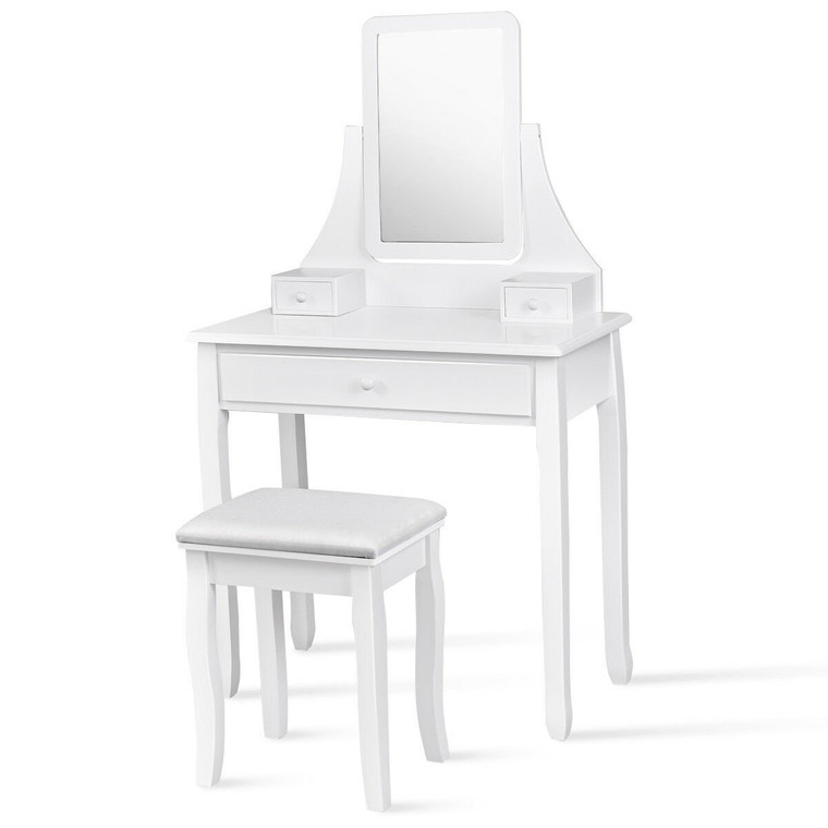 Square Mirrored Vanity Dressing Table Set With 3 Storage Boxes HW55561WH