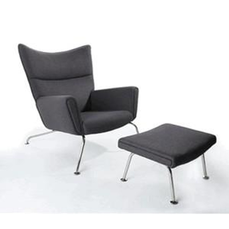 MID-22879 Hans Wegner Style Wing Chair With Ottoman