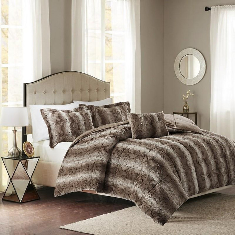 Madison Park Zuri Faux Fur Comforter Set -King MP10-3075 By Olliix