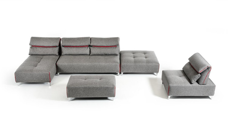 Lusso Zip Modern Gray Fabric Sectional Sofa - VGFTZIP-GRY By VIG Furniture