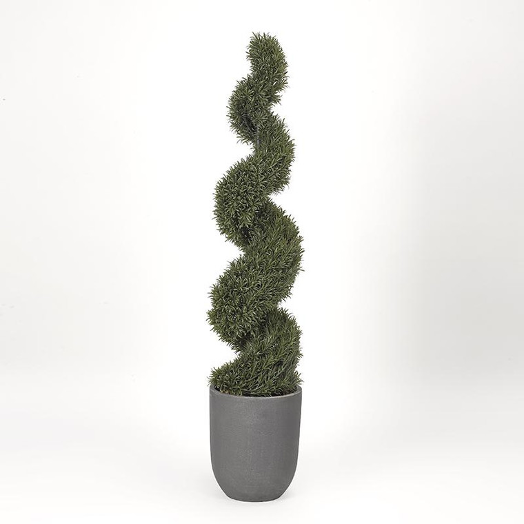 Spiral Rosemary Topiary In Round Grey Planter 319108 By DW Silks