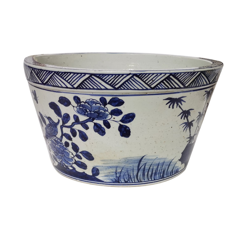 Blue And White Basin Planter Flower Bird Motif 1497 By Legend Of Asia