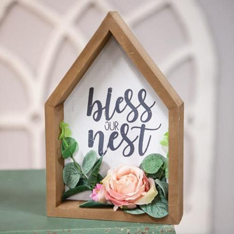 *Bless This Nest Floral Wood Sitter G90864 By CWI Gifts