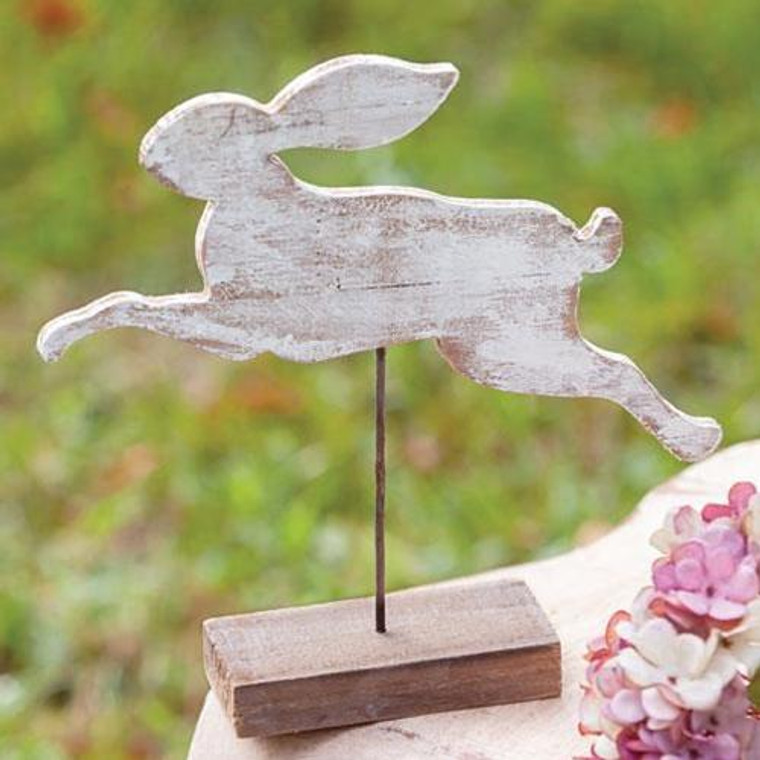 Distressed Wood Bunny On Post G60285 By CWI Gifts