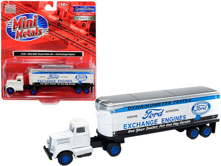 White Wc22 Tractor Trailer "Ford Exchange Engines" White 1/87 (Ho) Scale Model By Classic Metal Works" 31189 By Diecast Models