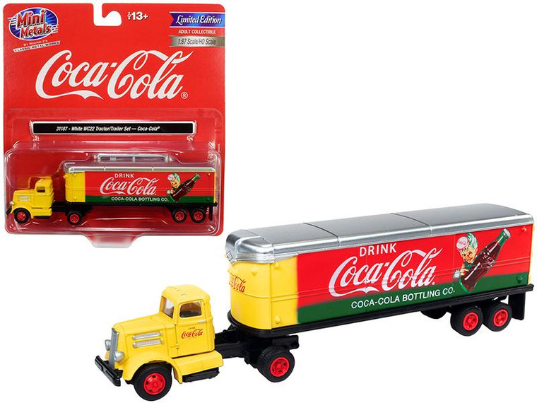 White Wc22 Tractor Trailer "Coca-Cola" Yellow And Red 1/87 (Ho) Scale Model By Classic Metal Works" CMW31187 By Diecast Models