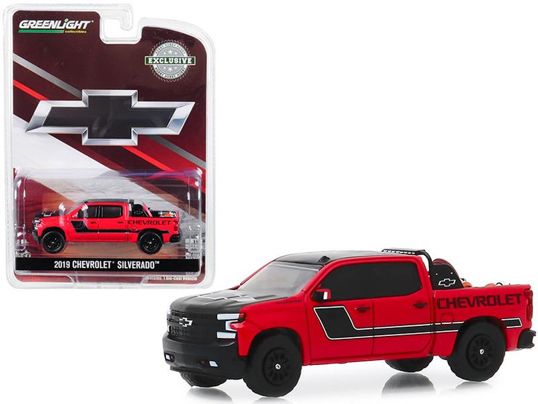 2019 Chevrolet Silverado Pickup Truck Red And Black With Safety Equipment In Truck Bed "Hobby Exclusive" 1/64 Diecast Model Car By Greenlight" (Pack Of 3) 30087