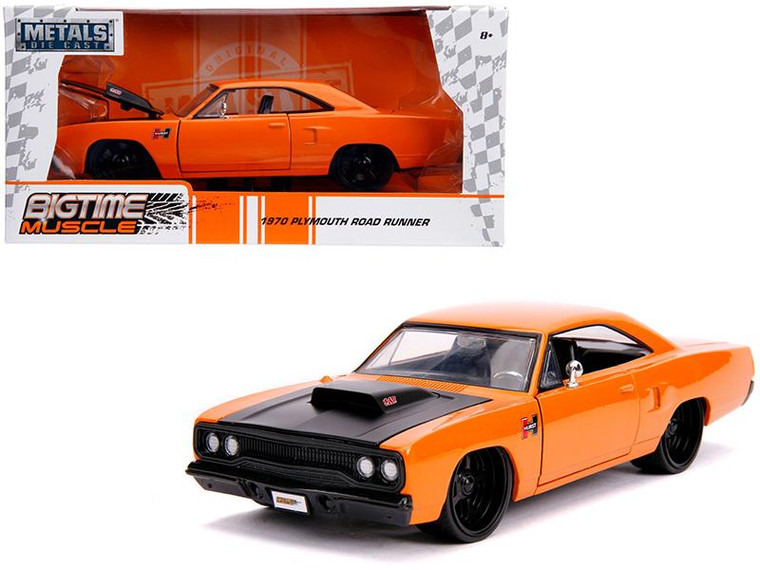 1970 Plymouth Road Runner Orange With Black Hood "Bigtime Muscle" 1/24 Diecast Model Car By Jada" (Pack Of 2) 31325