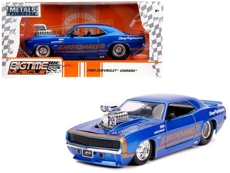 1969 Chevrolet Camaro "Earthshaker" Candy Blue With Gold Stripe " Bigtime Muscle" 1/24 Diecast Model Car By Jada" (Pack Of 2) 31323