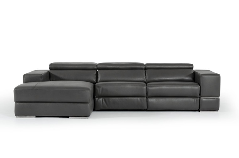 Divani Casa Hilgard Modern Dark Grey Leather Sectional W/ Recliner