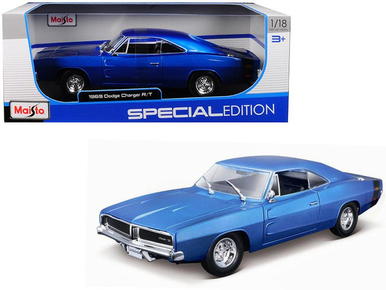 1969 Dodge Charger R/T Metallic Blue 1/18 Diecast Model Car By Maisto 31387bl