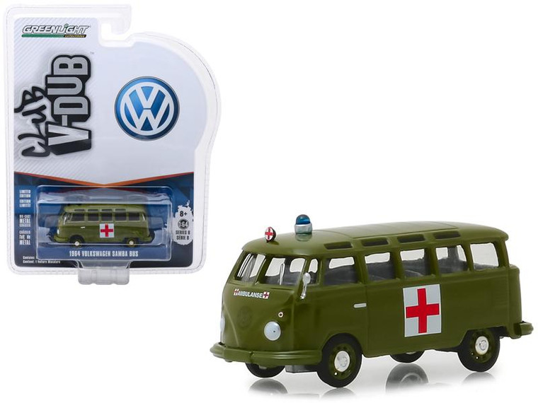 1964 Volkswagen Samba Bus Army Ambulance Army Green "Vee Dub" Series 8 1/64 Diecast Model By Greenlight" (Pack Of 3) 29940A