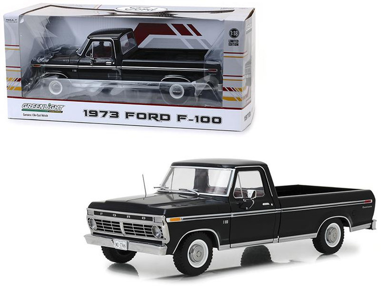 1973 Ford F-100 Custom Pickup Truck Black 1/18 Diecast Model Car By Greenlight 12963