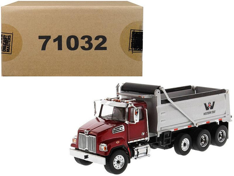 Western Star 4700 Sf Dump Truck Metallic Red With Silver Body 1/50 Diecast Model By Diecast Masters 71032
