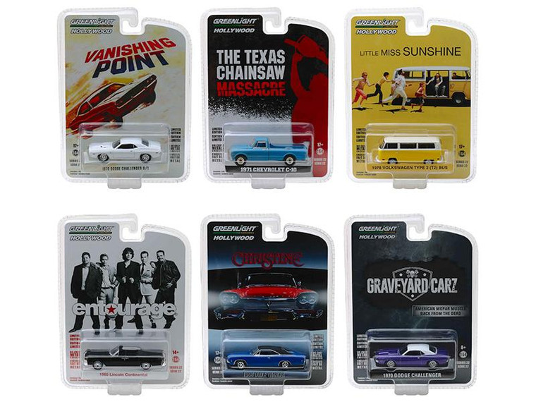 "Hollywood Series" Release 22 Set Of 6 Cars 1/64 Diecast Models By Greenlight" 44820SET