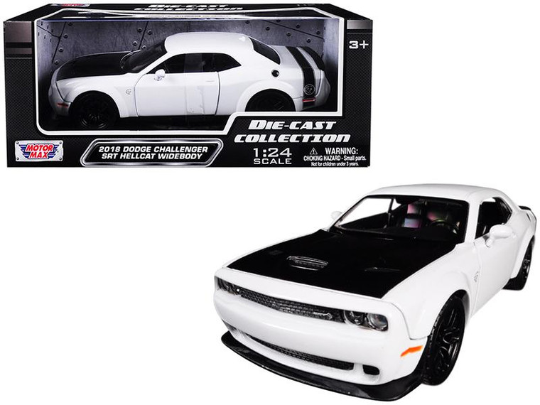2018 Dodge Challenger Srt Hellcat Widebody White With Black Hood 1/24 Diecast Model Car By Motormax 79350w