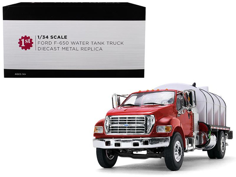 Ford F-650 With Roto Molded Water Tank Truck Red And White 1/34 Diecast Model By First Gear 822802
