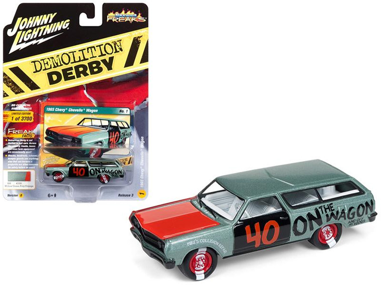1965 Chevrolet Chevelle Wagon #40 Willow Green Metallic "Demolition Derby" Limited Edition To 3 700 Pieces Worldwide 1/64 Diecast Model Car By Johnny Lightning" (Pack Of 3) JLSF009/JLCP7119