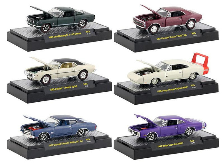 Detroit Muscle 6 Cars Set Release 43 In Display Cases 1/64 Diecast Model Cars By M2 Machines 32600-43