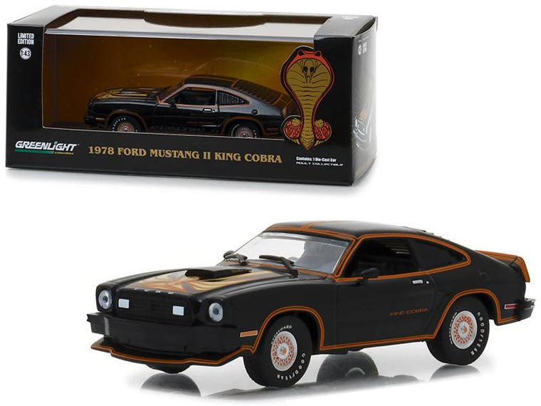 1978 Ford Mustang Cobra Ii Black With Gold Stripes 1/43 Diecast Model Car By Greenlight (Pack Of 2) 86320