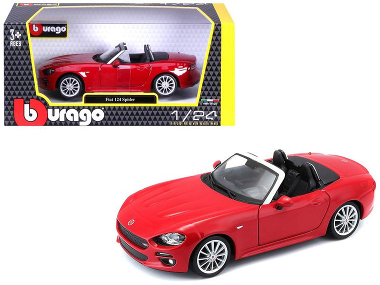 Fiat 124 Spider Coupe Red 1/24 Diecast Model Car By Bburago (Pack Of 2) 21083r