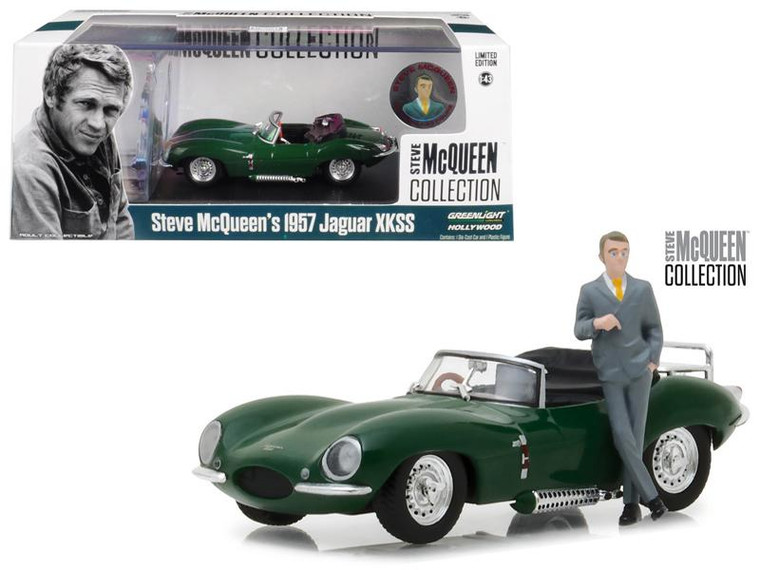 1957 Jaguar Xkss Green With Steve Mcqueen Figurine "Steve Mcqueen Collection" (1930-1980) 1/43 Diecast Model Car By Greenlight" 86434
