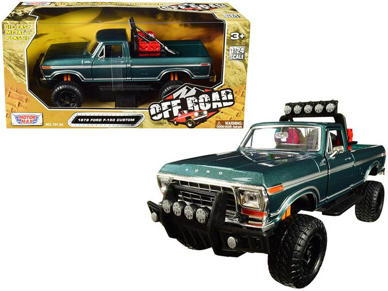 1979 Ford F-150 Custom Pickup Truck Off Road Green 1/24 Diecast Model By Motormax 79138