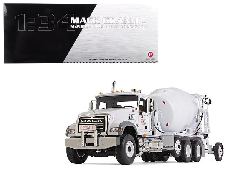Mack Granite With Mcneilus Bridgemaster Concrete Mixer White Horsfield Construction (Hci) 1/34 Diecast Model By First Gear 809653