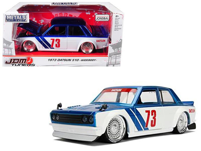 1973 Datsun 510 Widebody #73 Candy Blue And White "Jdm Tuners" 1/24 Diecast Model Car By Jada" 99094
