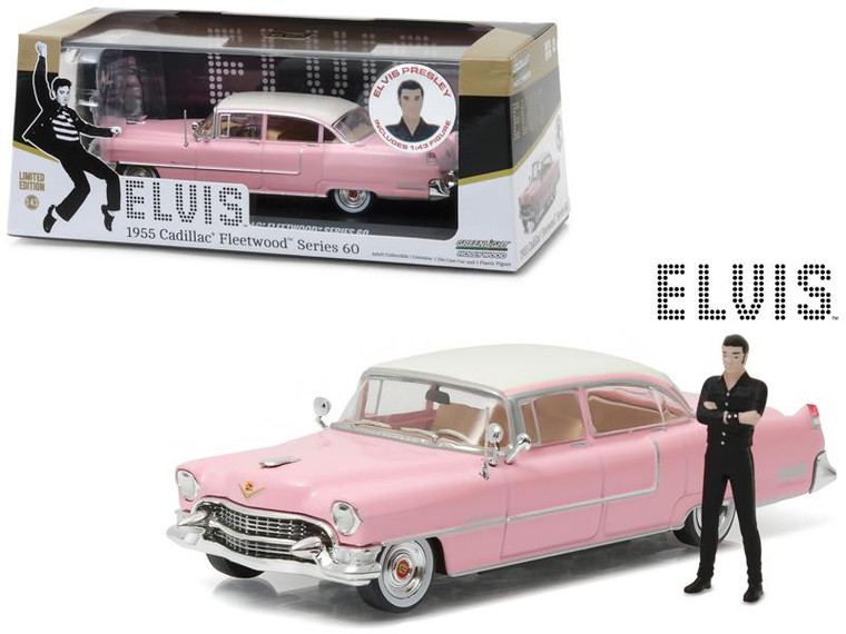 Elvis Presley'S 1955 Pink Cadillac Fleetwood Series 60 With Elvis Presley Figurine 1/43 Diecast Model Car By Greenlight (Pack Of 2) 86436