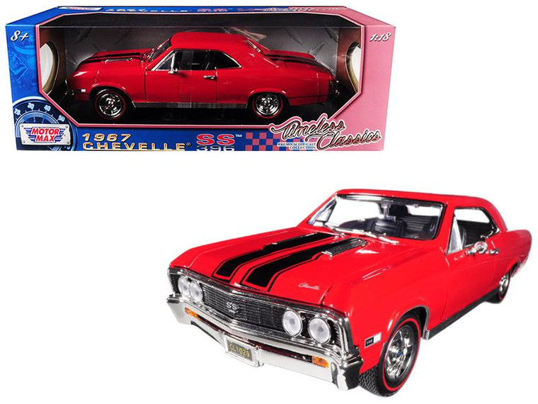 1967 Chevrolet Chevelle Ss 396 Red With Black Stripes 1/18 Diecast Model Car By Motormax 73104AC-R