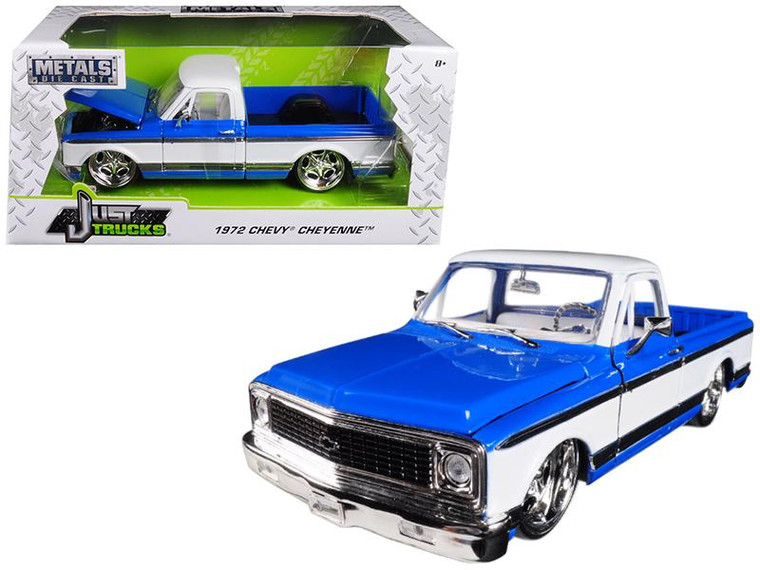1972 Chevrolet Cheyenne Pickup Truck Blue And White "Just Trucks" 1/24 Diecast Model Car By Jada" (Pack Of 2) 99046