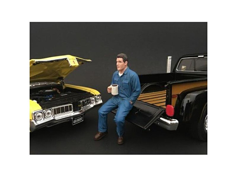 Mechanic Johnny Drinking Coffee Figurine For 1/24 Scale Models By American Diorama (Pack Of 3) 77500 By Diecast Models