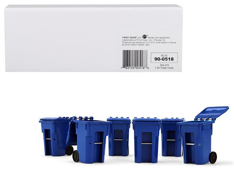Set Of 6 Blue Garbage Trash Bin Containers Replica 1/34 Models By First Gear (Pack Of 2) 90-0518 By Diecast Models