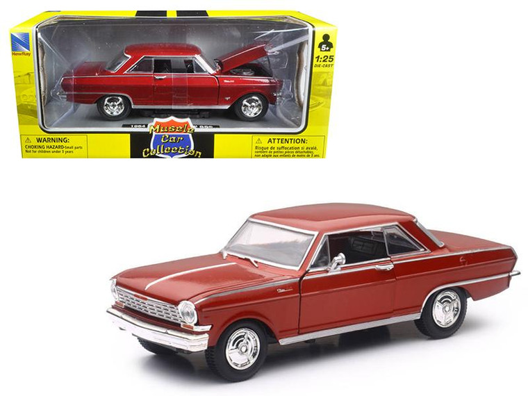 1964 Chevrolet Nova Ss Burgundy "Muscle Car Collection" 1/25 Diecast Model Car By New Ray" (Pack Of 2) 71823A