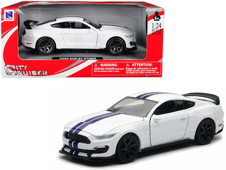 Ford Mustang Shelby Gt350R White With Blue Stripes 1/24 Diecast Model Car By New Ray (Pack Of 2) 71833B